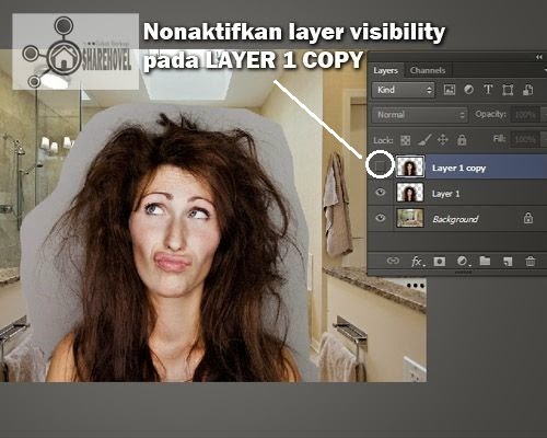 Nonaktifkan Layer Visibility Nonaktifkan Layer Visibility Pada Layer 1 Copy Teknik Seleksi Rambut Di Photoshop Menggunakan Blend Mode