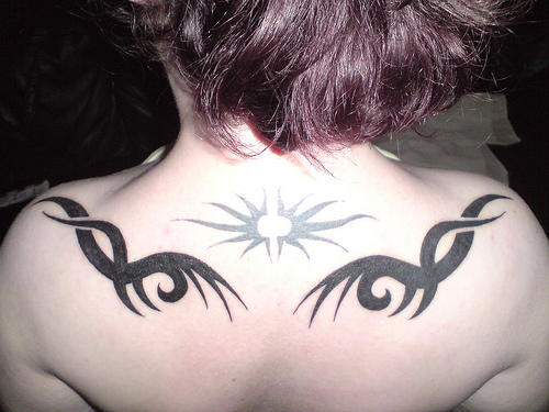 Tribal Wing Tattoos Angle tribal tattoos on back body Upper back women 