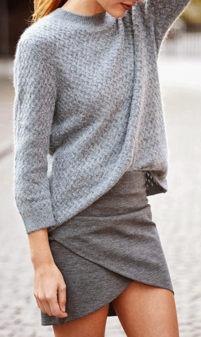 Street styles grey sweater and skirt Just a Pretty Style