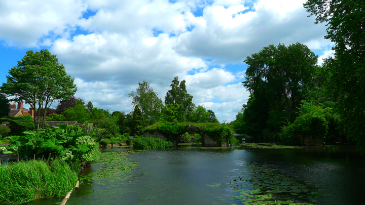 The River Avon passing through what's left of the old bridge. The River Avon passing through what's left of the old bridge, Warwick Castle.