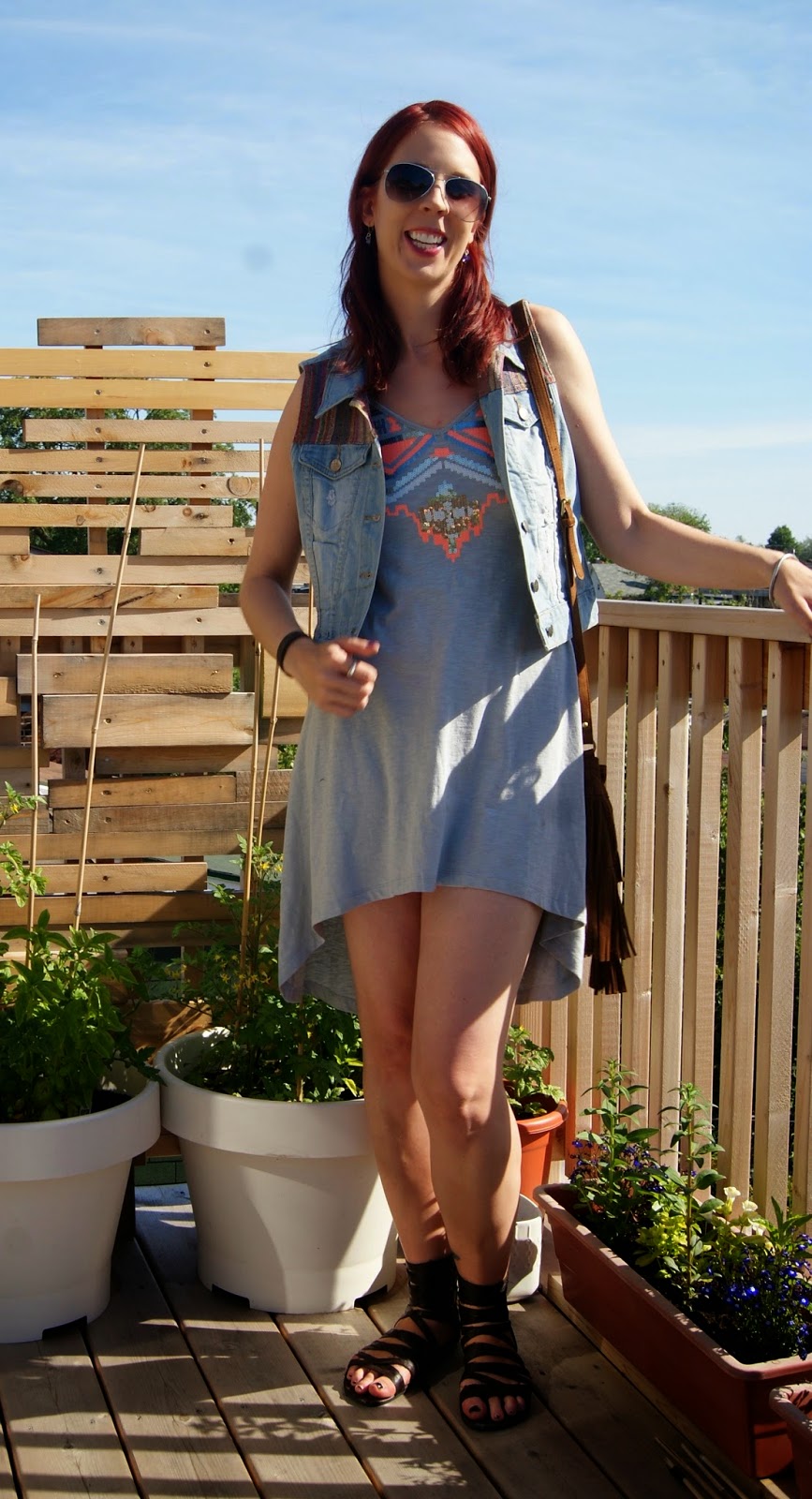 Festival, Fashion, Dress, Fringe, Purse, from Express, Urban Behaviour, Denim, Vest, Old Navy, Gladiator Sandals, Shop For Jayu, Nail Bracelet, Style, Summer, Melanie_ps, The Purple Scarf, Toronto, Ontario, Canada,Styletips, Coverup, outfit