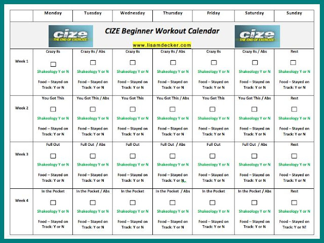 CIZE, Cize Results, Cize Meal Plan, 21 Day Fix, 21 Day Fix Extreme, Meal Planning, Energize, Shakeology, PiYo, Weightloss Support, Successfully Fit, Lisa Decker, Cize Workout Calendar