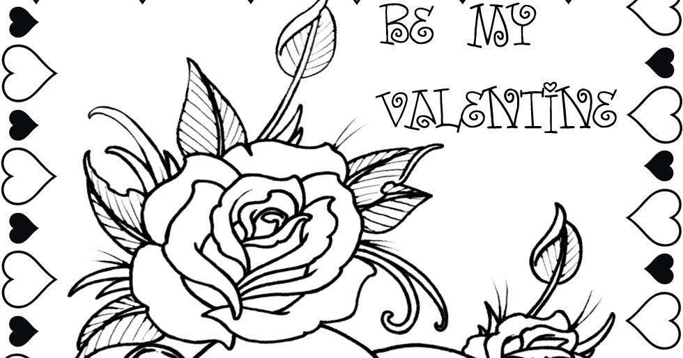 Hearts and Roses Coloring Pages high resolution
