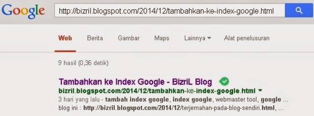 Hasil pencarian Google Tambahkan ke Index Google3
