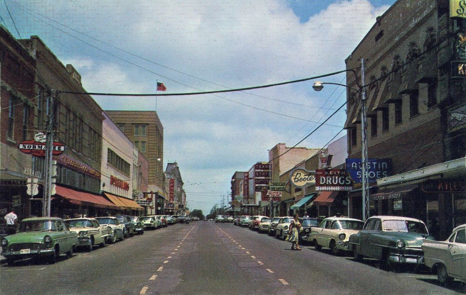 transpress nz cars in Travis Street, Sherman, Texas, late 1950s