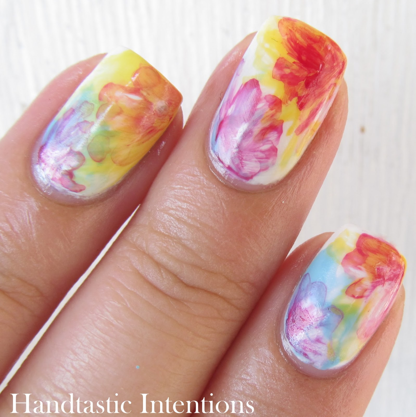 Handtastic Intentions Nail Art Watercolor Flowers Tri Polish Tuesday