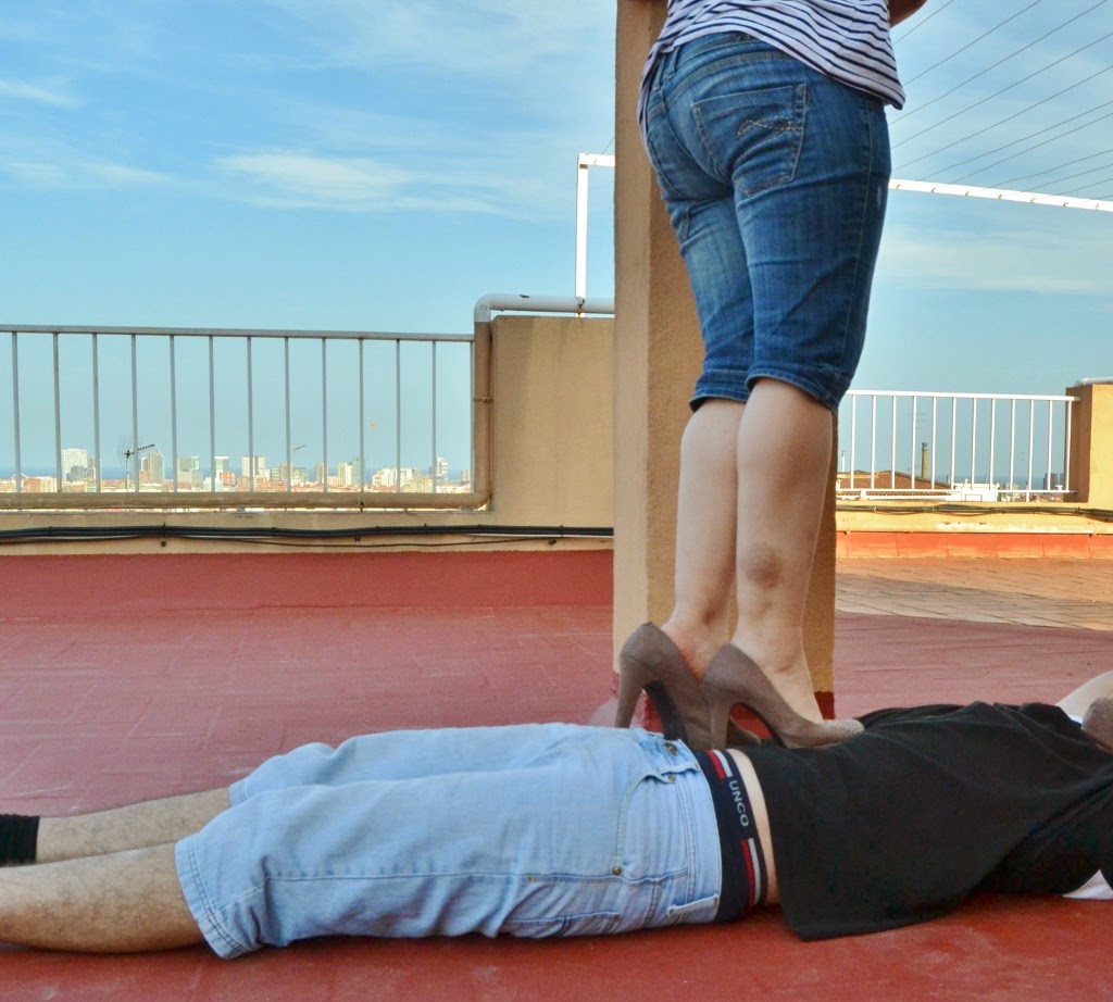 crushandtrampling: Trampling with high heels and jeans 1