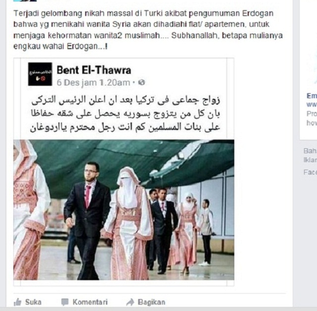 Hoax pernikahan massal di Turki yang diselenggarakan oleh Erdogan, padahal photo tersebut adalah nikah massal di Palestina. Hoax pernikahan massal di Turki yang diselenggarakan oleh Erdogan, padahal photo tersebut adalah nikah massal di Palestina.