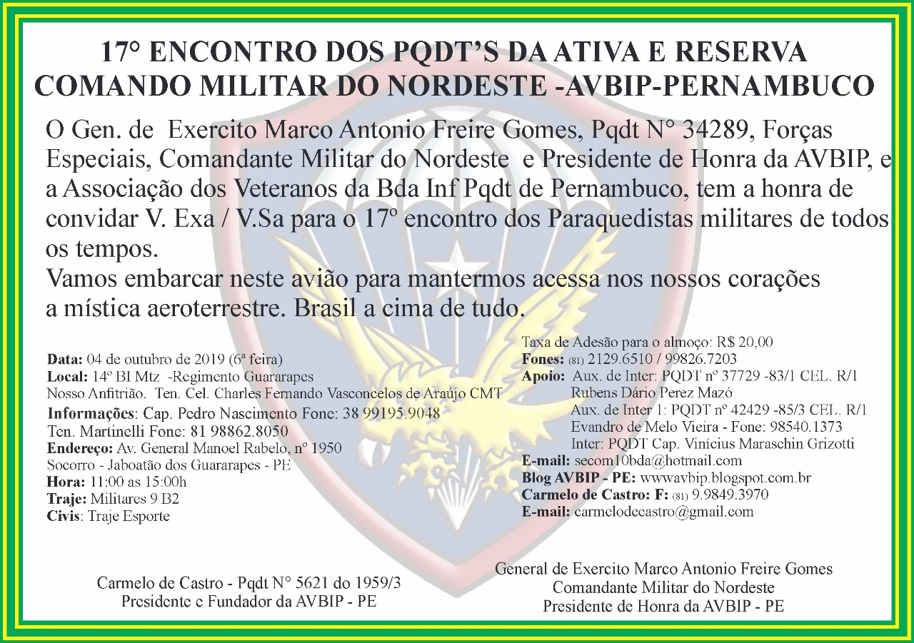 CONVITE - 17° ENCONTRO ANUAL DE PARAQUEDISTAS MILITARES  AVBIP RECIFE -PERNAMBUCO