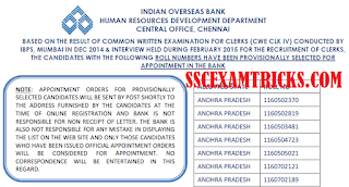 IOB Clerk Selection List 2015