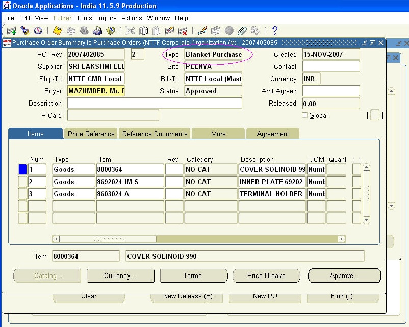 Oracle Apps Epicentre Purchase Order Creation