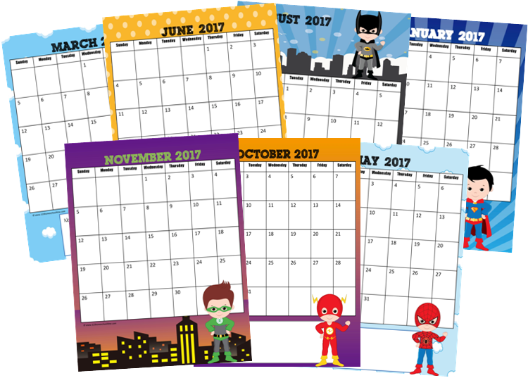 FREE 2018 Super Hero Calendar