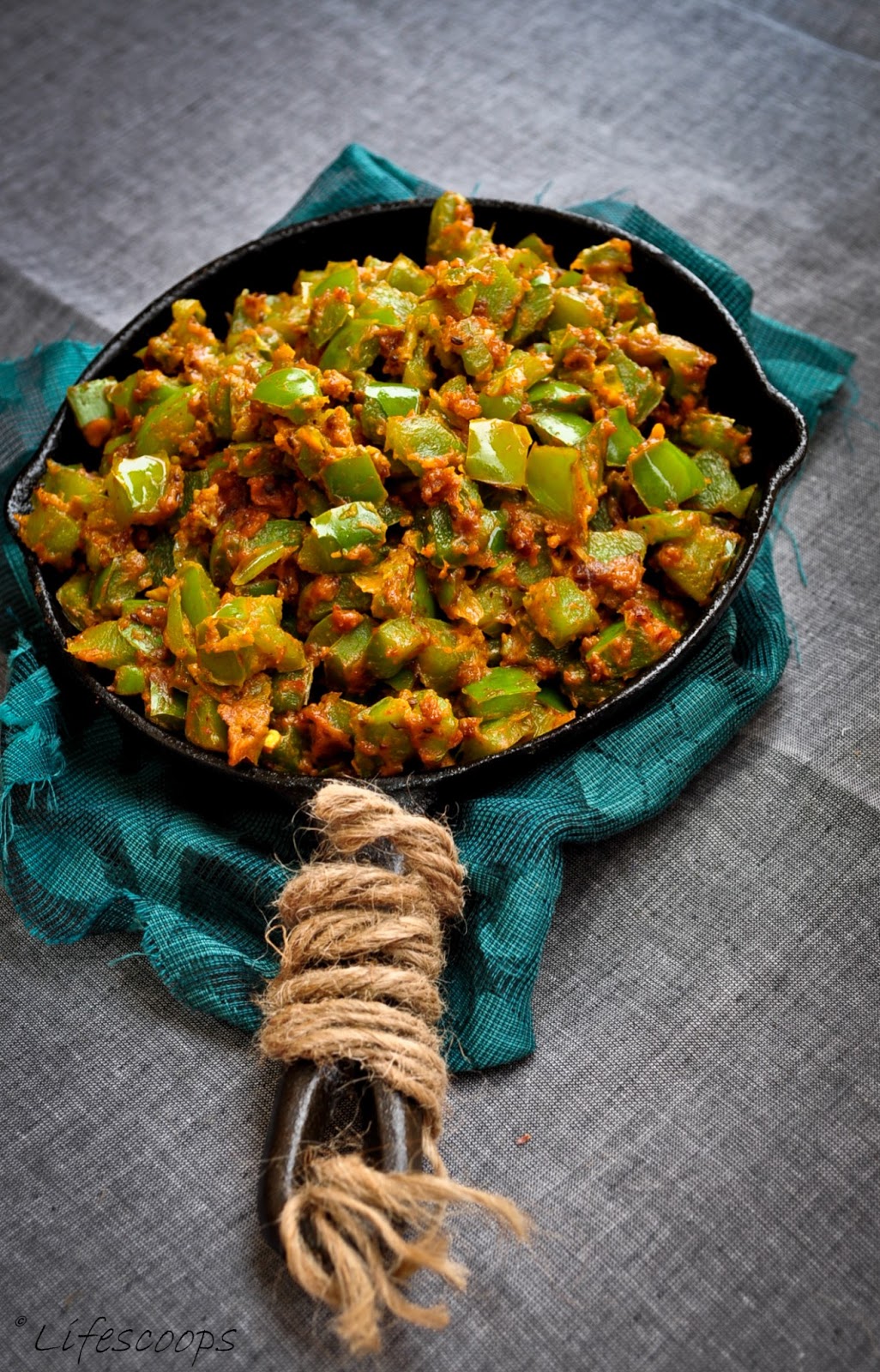 Life Scoops Gujarati Capsicum Besan Bhaji / Green Bell Pepper with