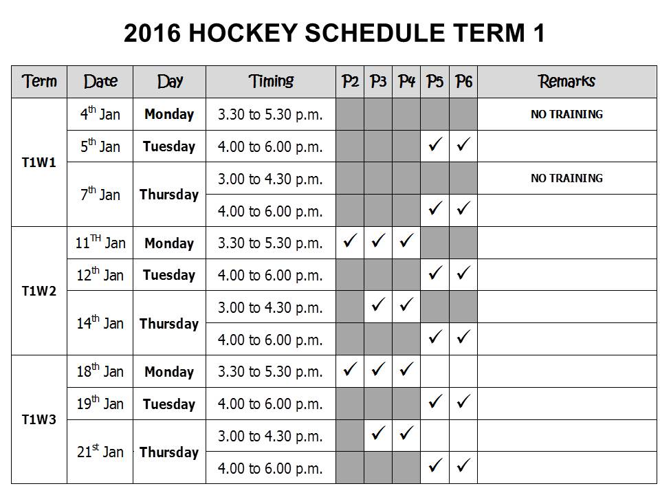 Hockey SHPS 2016 Hockey Schedule for Term 1