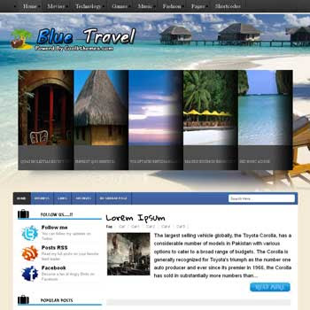 Blue Travel blogger template. template blogspot free
