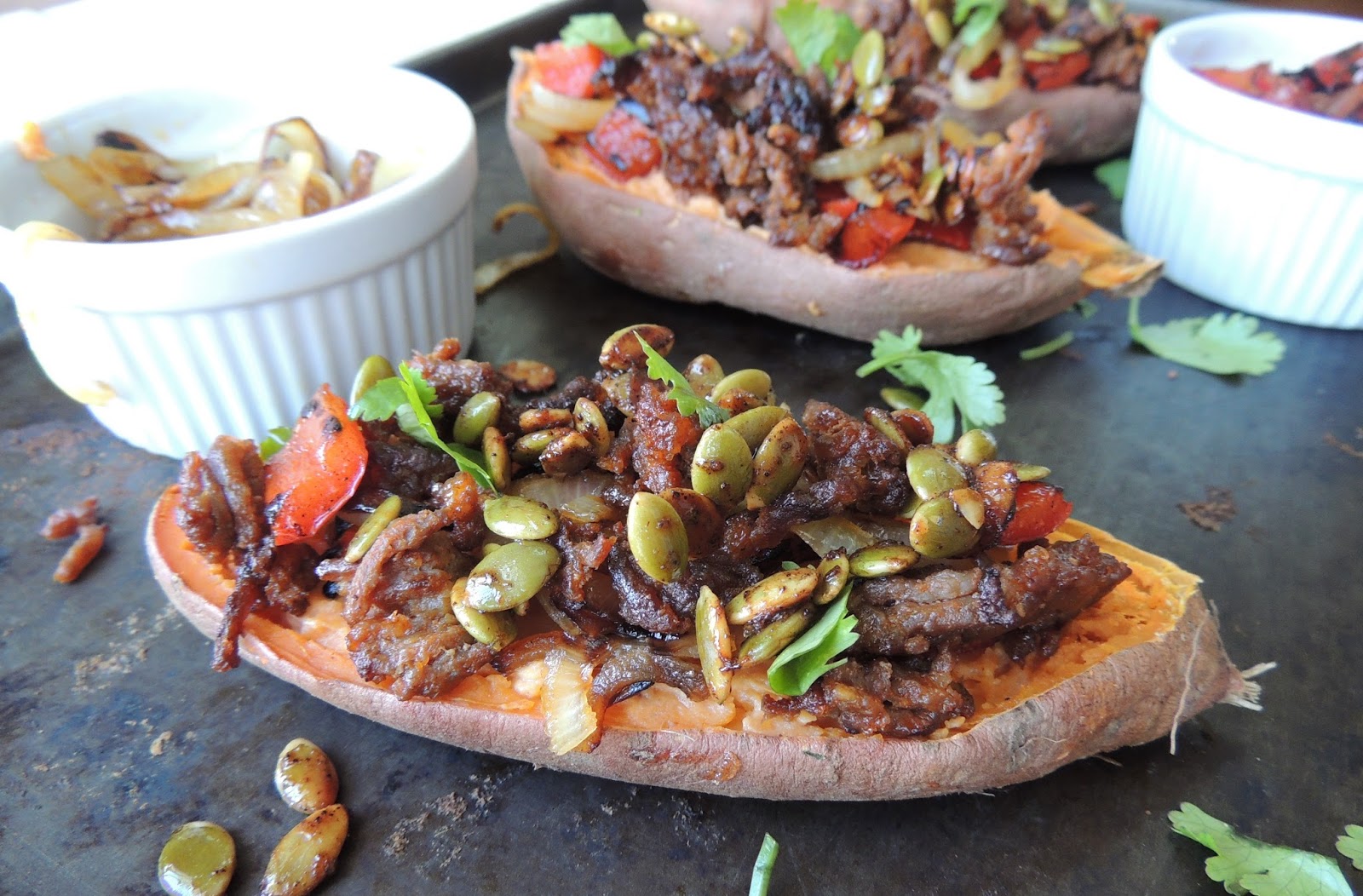 Leave a Happy Plate Sweet Potatoes Loaded with Chorizo, Caramelized