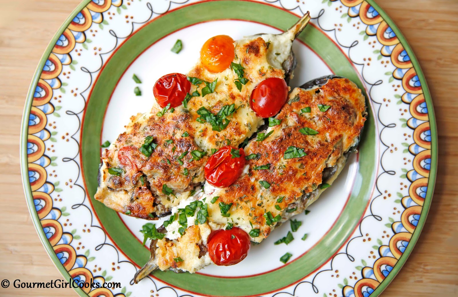 Gourmet Girl Cooks Stuffed Eggplant Boats w/ Beef, Spinach, Feta