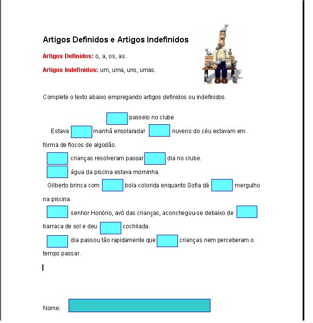 Atividades com artigos definidos e indefinidos
