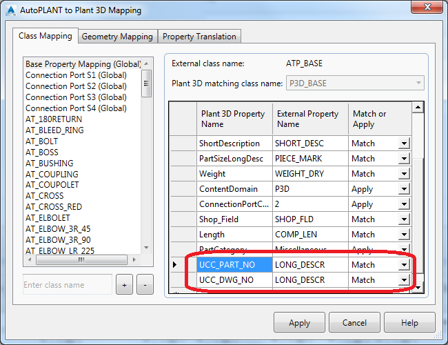 importing an autoplant spec with the new import settings creates the two new properties ucc_part_no and ucc_dwg_no under the engineeringitems table