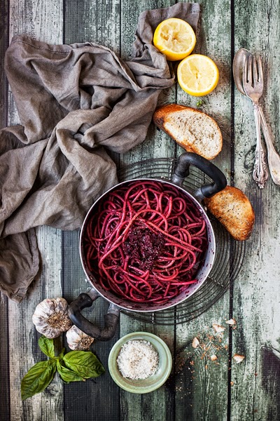 Spaghetti with Beet Pesto
