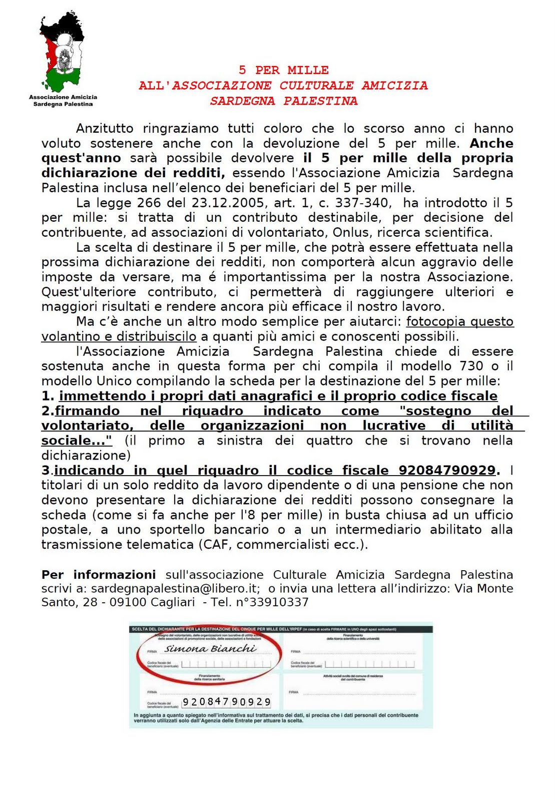 5 Per Mille All Associazione Culturale Amicizia Sardegna Palestina Associazione Amicizia Sardegna Palestina