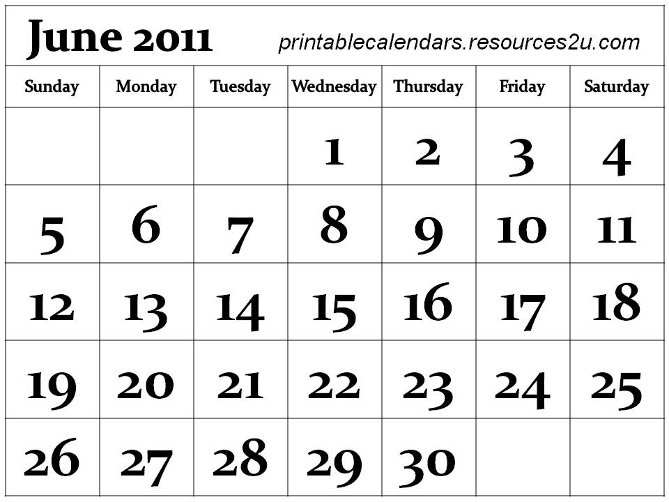 june 2011 calendar printable free. Printable June 2011 Calendar