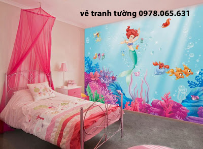 vẽ tranh tường phòng cho bé vẽ tranh tường phòng ngủ công chúa,cổ tích cho bé