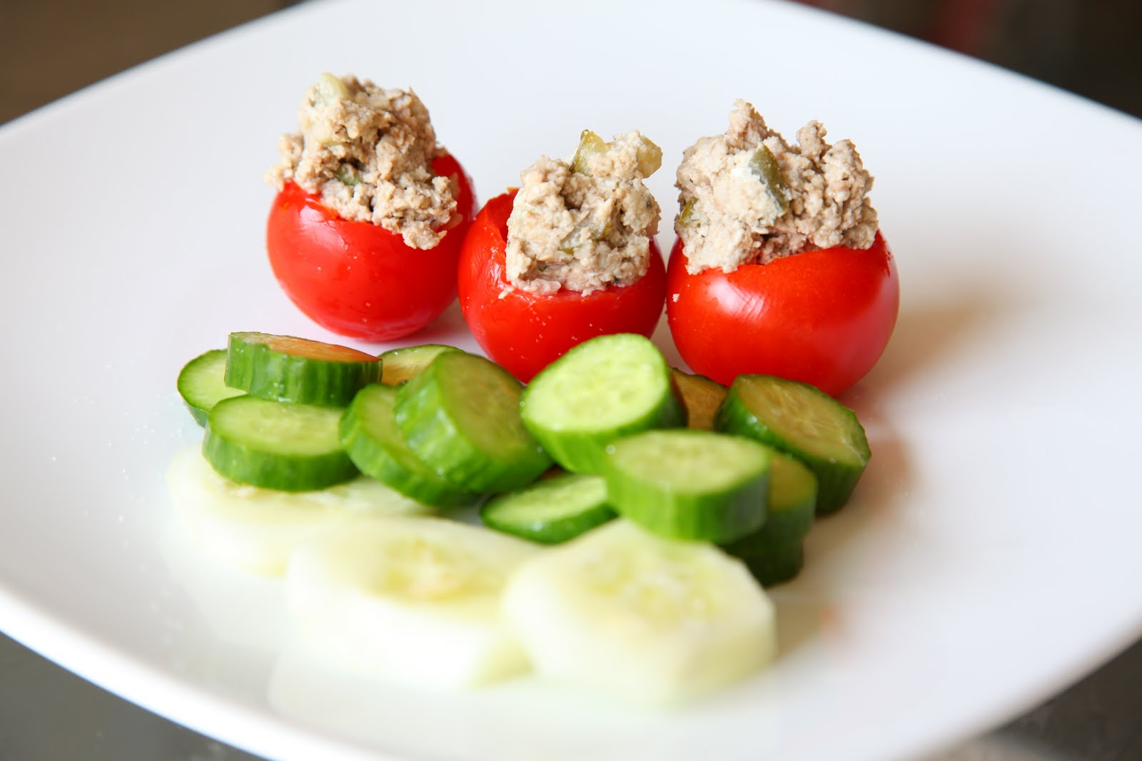Stuffed Tomatoes, Mock Tuna and Fruit Raw Therapy