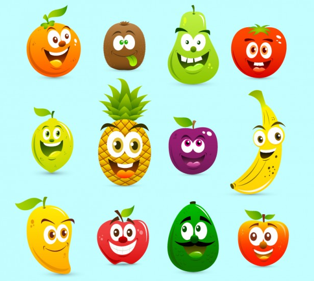 conjunto de frutas animadas diseños en linea