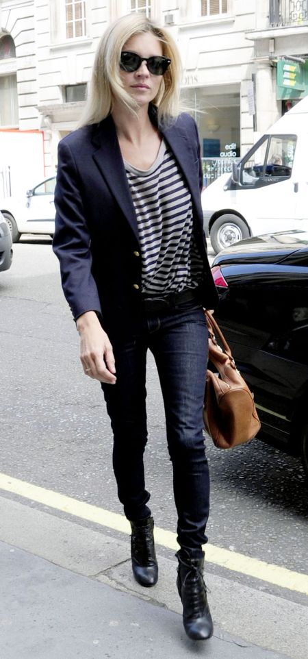 Kate Moss stylish street style navy and striped top outfit