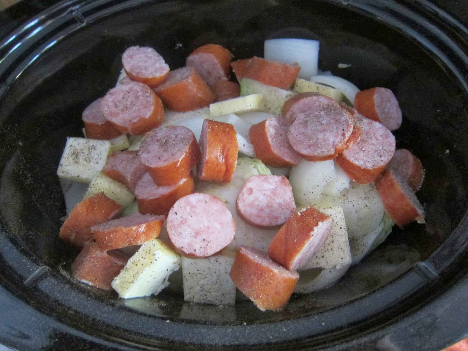 Accountant By Day Kielbasa, Cabbage and Onion Dinner in the Crockpot
