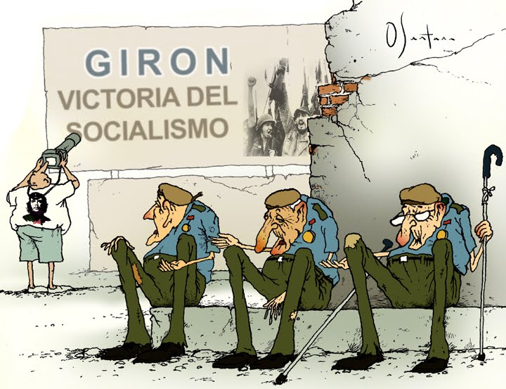 Hasta la victoria... “BAY OF PIGS. VICTORY FOR SOCIALISM.” Editorial comments: A victory is the interpretation given by uninformed tourists who sympathize with Castro’s revolution, and who wear Che Guevara T-shirts. It’s another story when it comes to the Cuban militia men. They know better. They realize that the Bay of Pigs was but a pyrrhic victory for Cuba.