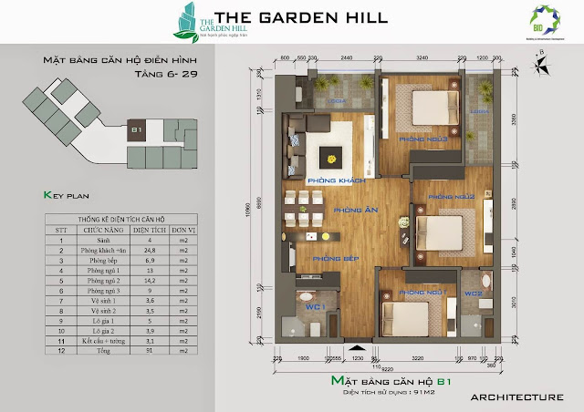Căn B1 tầng 6 Garden Hill - 99 Trần Bình Căn B1 tầng 6 Garden Hill - 99 Trần Bình