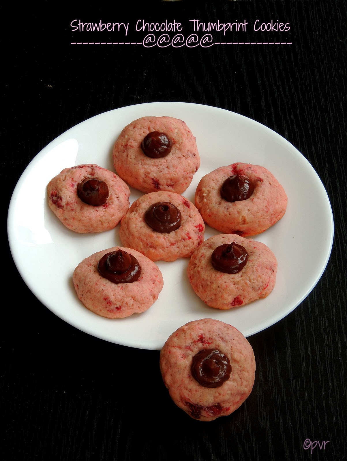 Priya's Versatile Recipes Eggless Strawberry Chocolate Thumbprint Cookies