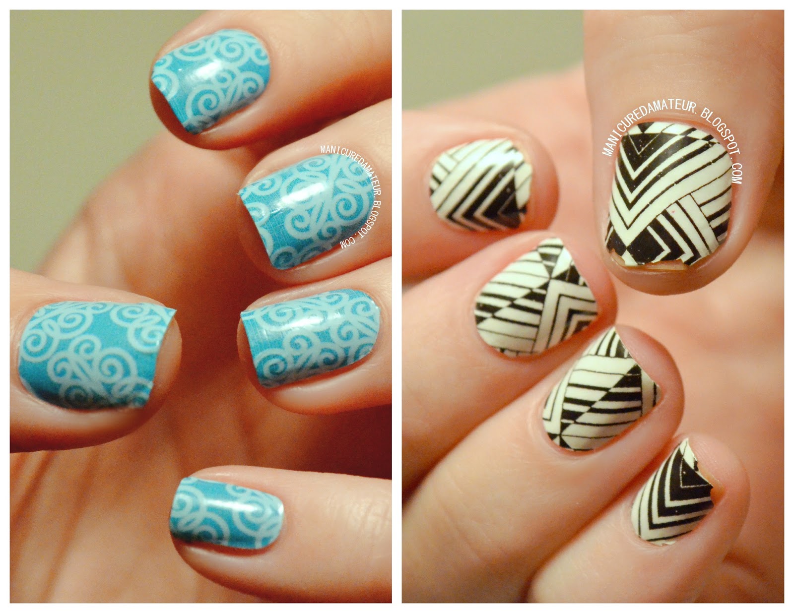 The Manicured Polish Strip Showdown Incoco Nail Liques Left Incoco Nail Liques In Spring Vines Right Sally Hansen Salon Effect Polish Strips Tri Bal It On