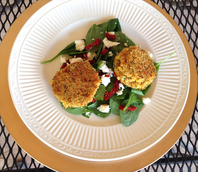 A Love Letter to Food Couscous Cakes with Feta and Sundried Tomato Salad