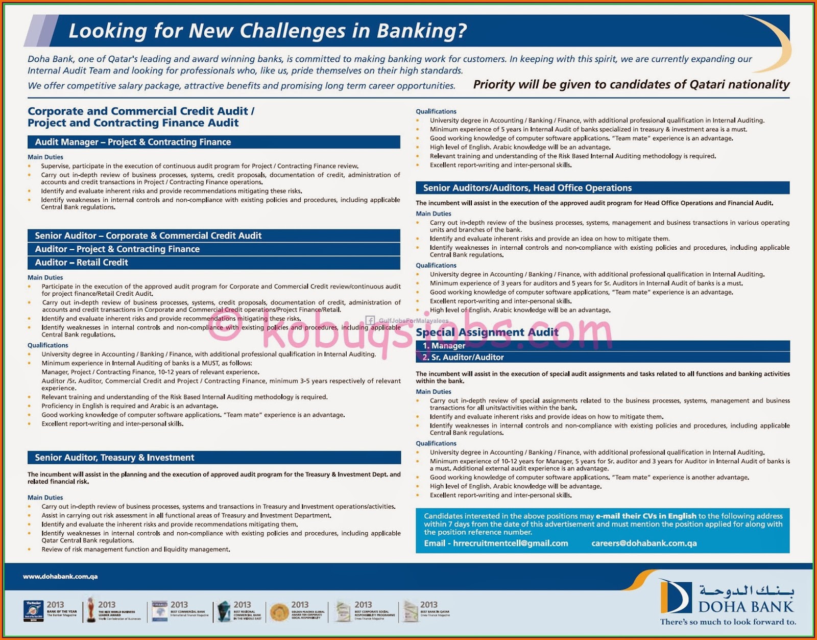 Doha Bank Qatar Opportunities Gulf Jobs for Malayalees