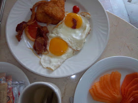 Fish, Bacon and Eggs with Fruit