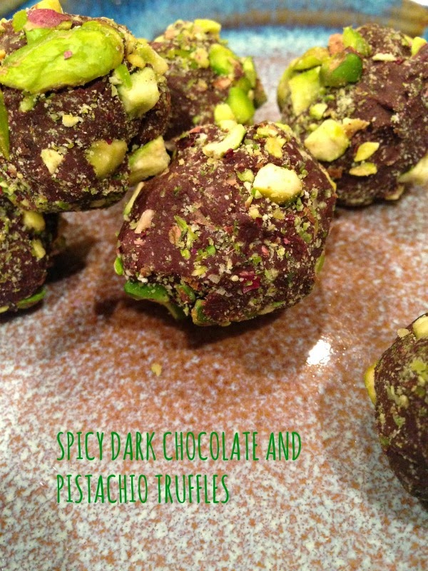 spicy dark chocolate pistachio truffles - so easy to make!