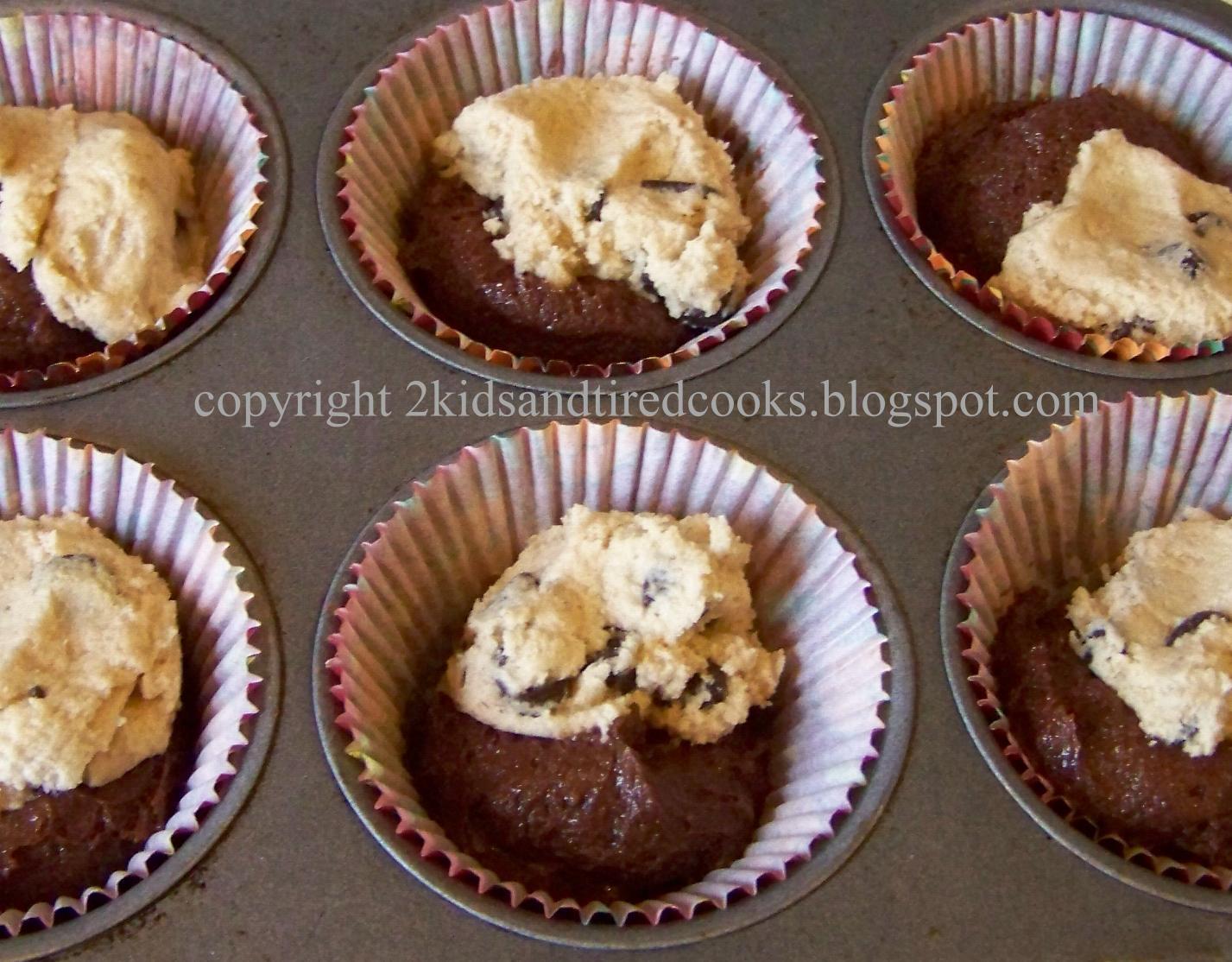 2 Kids and Tired Cooks Chocolate Chip Cookie Dough Brownie Muffins