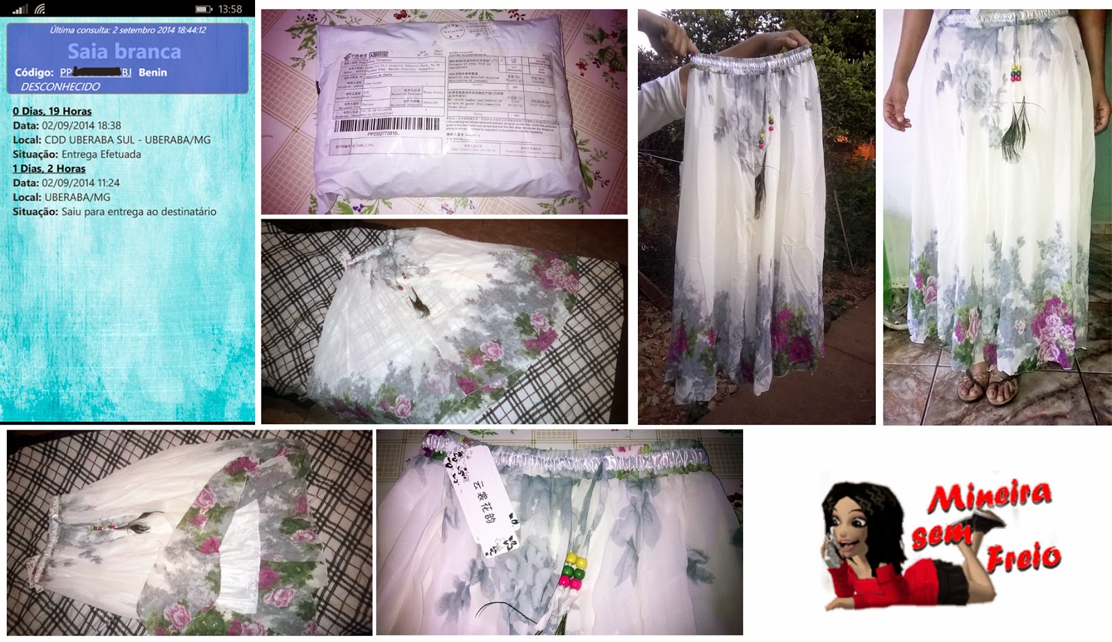 fotos reais da saia comprada no Aliexpress e enviada via paypal package