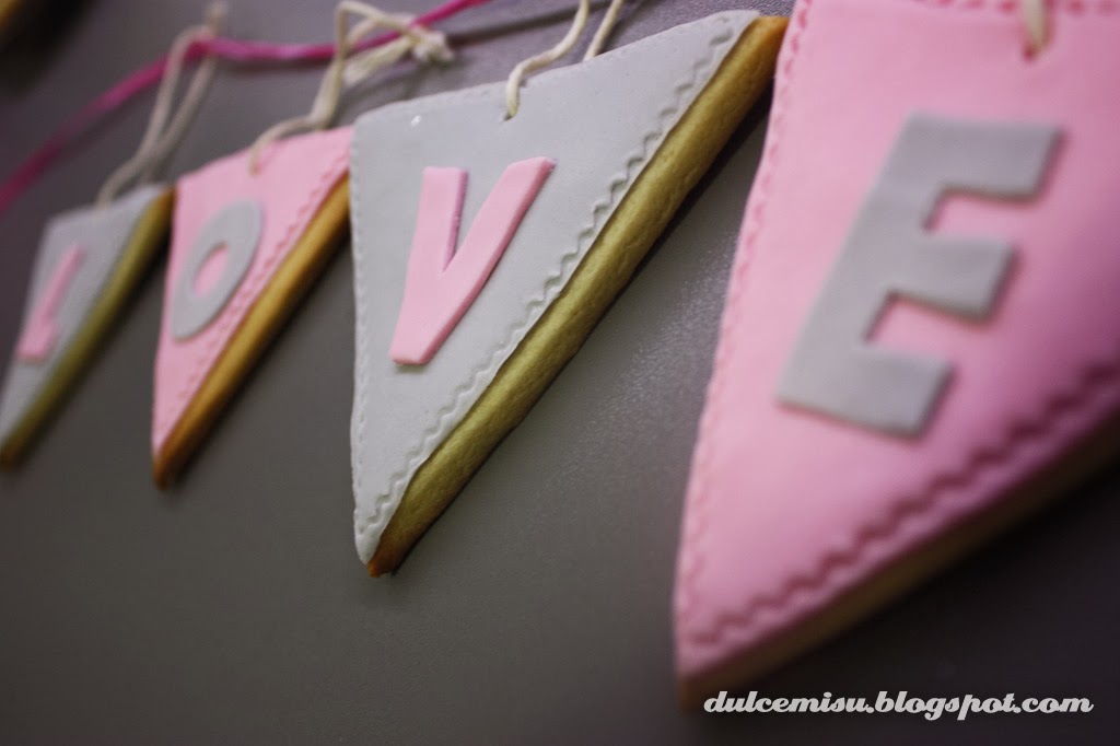 galletas, corazón, san valentin, fondant, dulcemisu, banderines, love, decoración, baker twine