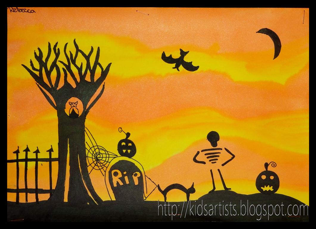 Kids Artists Halloween scene