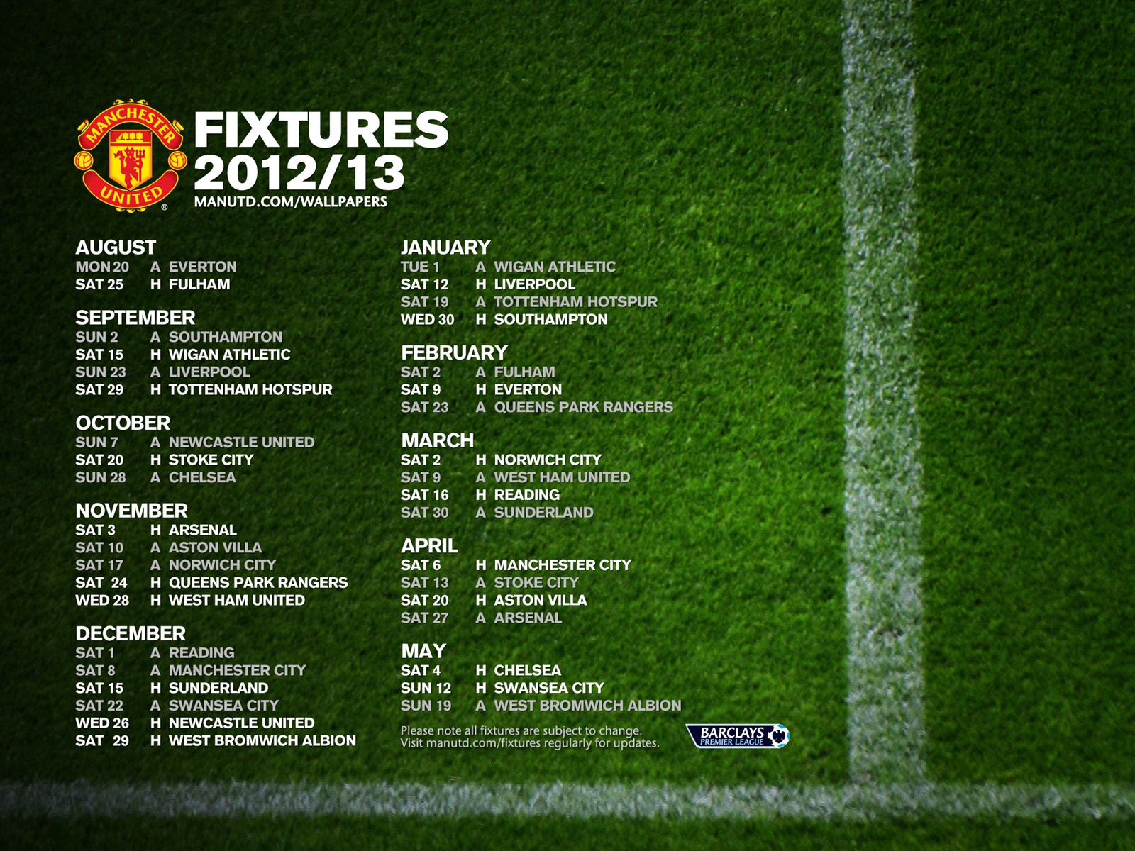 Premier League fixtures wallpaper manchester united 2012-2013 version