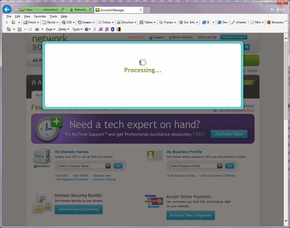 Screenshot of Network Solutions login flow.