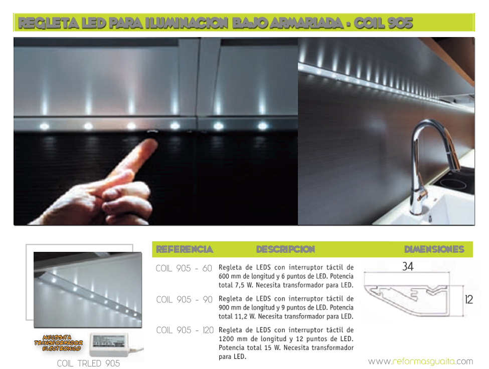 Regleta LED para iluminacion bajo armariada en la cocina ~ Reformas Guaita