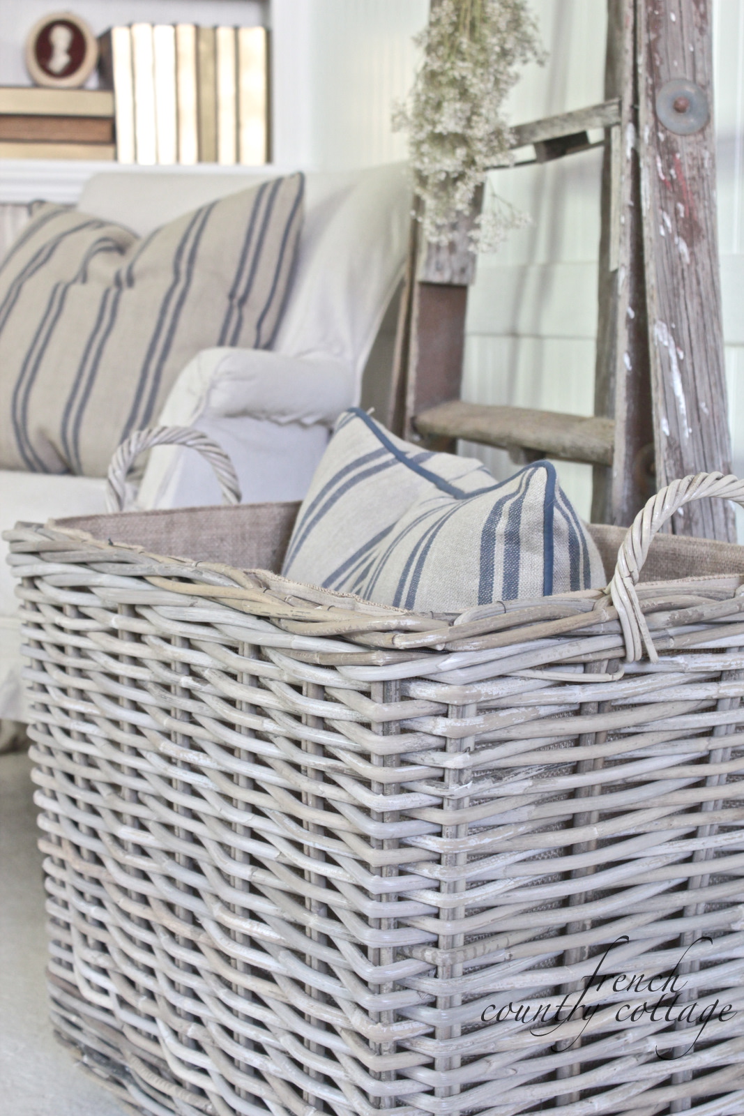 Chunky Baskets & French Stripe Pillows FRENCH COUNTRY COTTAGE