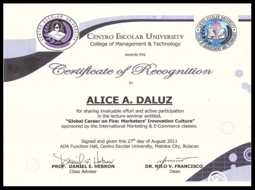 certificates of recognition