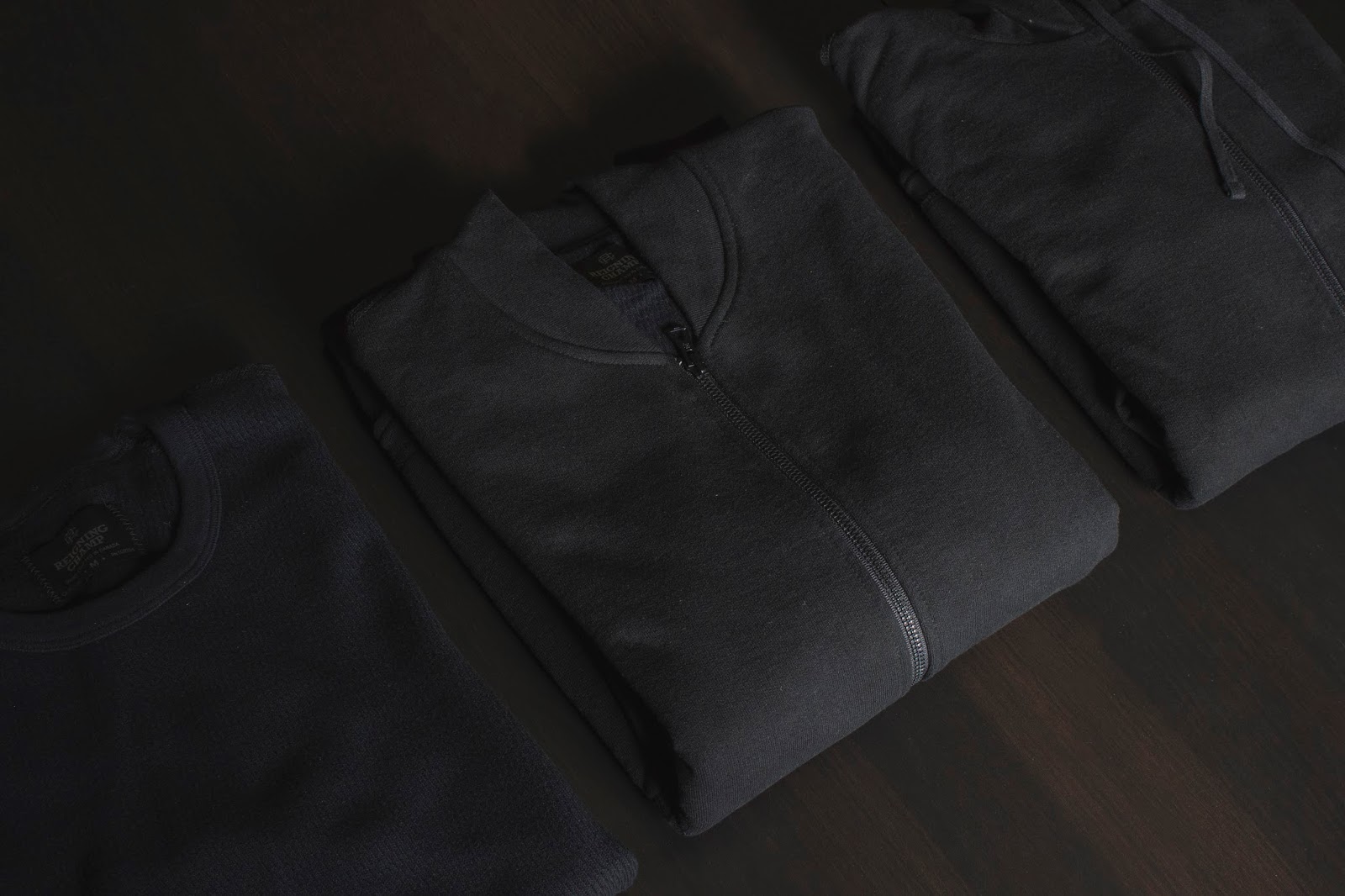 reigning champ black thermal set hoodie varsity jacket long