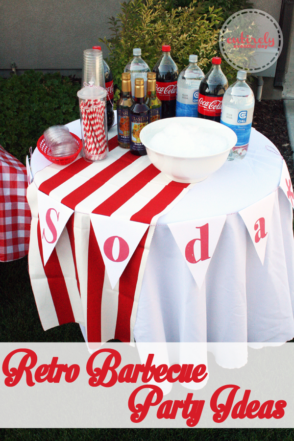 How to create a red and white retro themed barbecue party complete with an old fashioned soda fountain. Adorable free printables! entirelyeventfulday.com #parties #barbecue